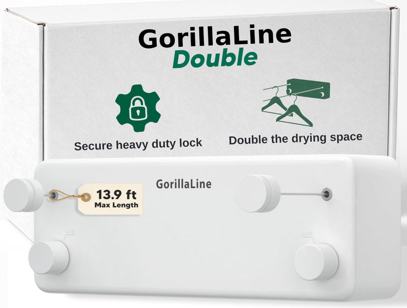 GorillaLine - Retractable Clothesline Indoor Outdoor Clothes Line - Heavy Duty Clothes Drying Laundry Line - Wall Mounted Drying Rack - Air Dry Clothing - Image 1